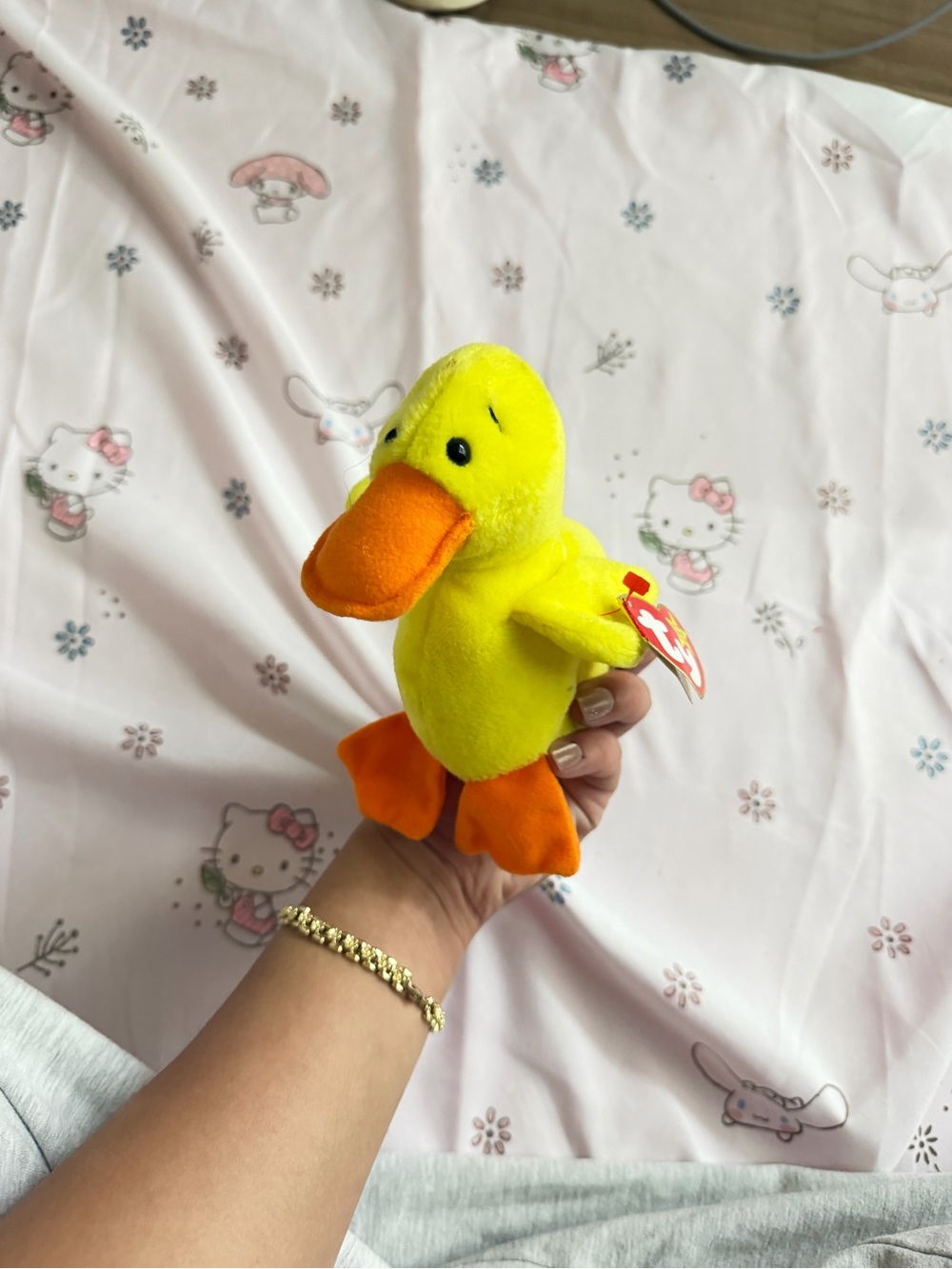 TY Beanie Baby Yellow Duck Plush - Soft Orange Feet and Beak